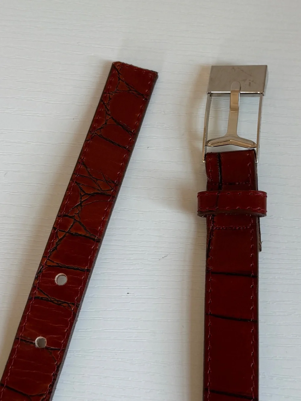 Vintage DKNY Embossed Red Calf Leather Belt Silver Buckle USA Ladies Small